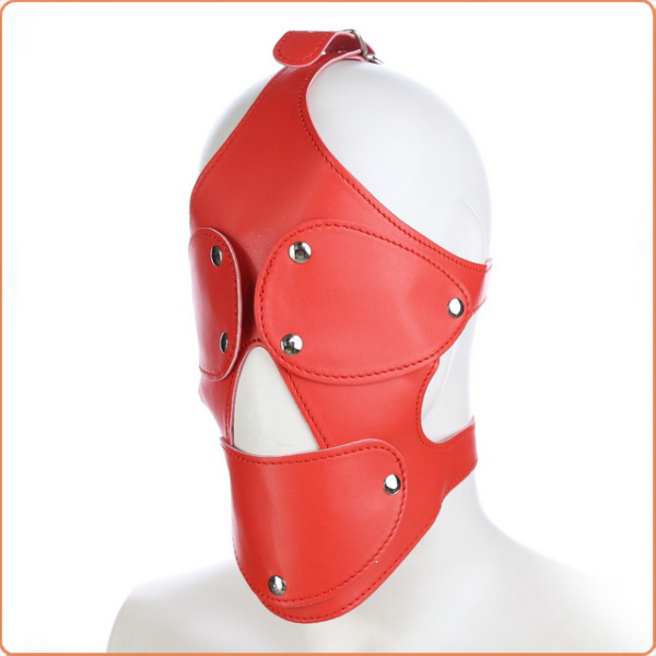 LEDER-MASKE MIT INTEGRIERTEM MUNDKNEBEL ROT – Bild 4