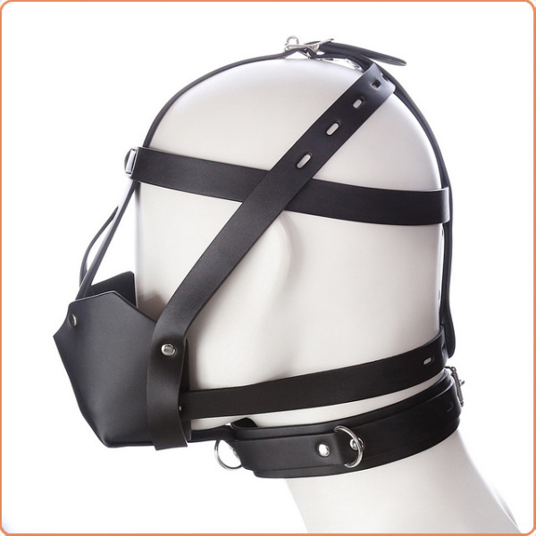 LEDER KOPFMASKE MIT MUNDKNEBEL – Bild 2