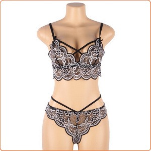 DESSOUS-SET GRAU AUS SPITZE
