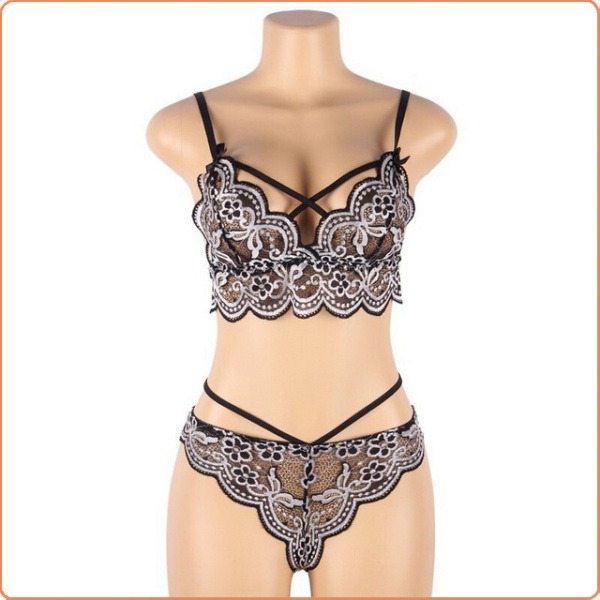 DESSOUS-SET GRAU AUS SPITZE