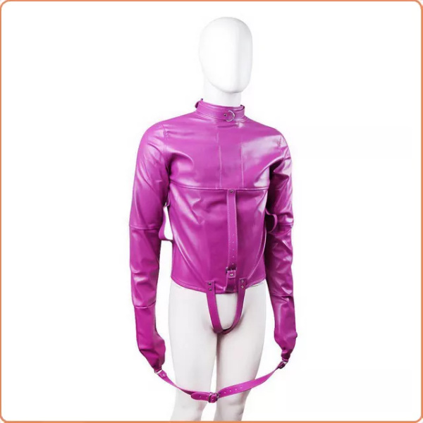 ZWANGSJACKE MIT RIEMEN IN LEDER-OPTIK LILA