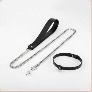LEDER SCHMALES HALSBAND MIT LEINE