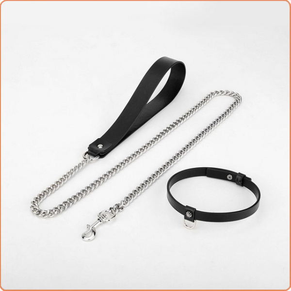 LEDER SCHMALES HALSBAND MIT LEINE