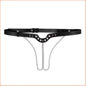 LEDER STRING MIT KETTE OUVERT