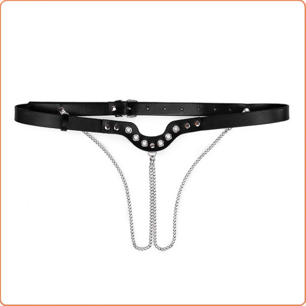 LEDER STRING MIT KETTE OUVERT
